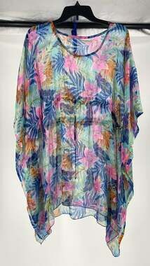 Sunflower Style CHT-108 Tropical Floral Sheer Drawstring Swim Cover-Up Kaftan